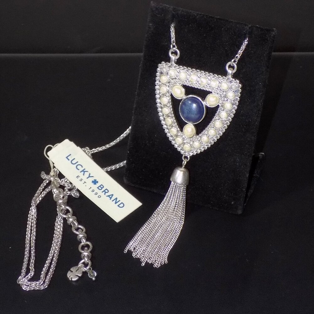 New w/$49 Tag Lucky Brand Tassel Pendant Necklace, Semi-Precious Accents